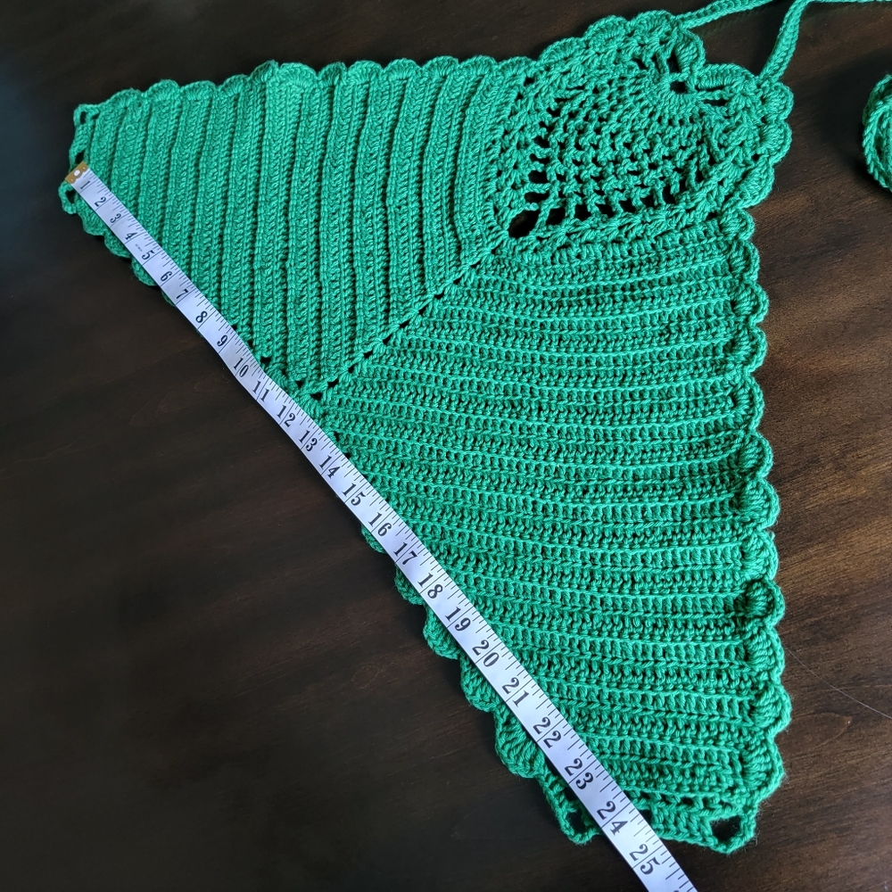 HAND-KNITTED Womens Green Halter Top with Adjustable Straps (One Size) - Picture 7 of 11